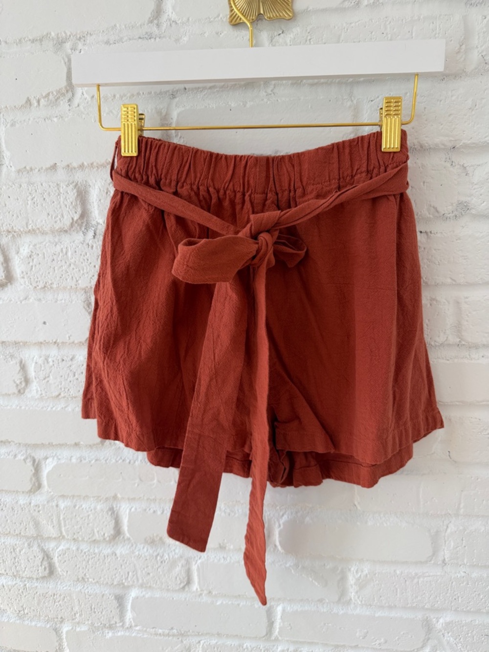 SHEIN Rust High Waist Tie-Belt Shorts